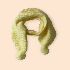 Kid's Yellow Pom Pom Scarf Hand Knit Girls Age 6-10 Soft Yarn Hypoallergenic